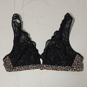Victoria's Secret Black Lace and Leopard Print Bralette Small